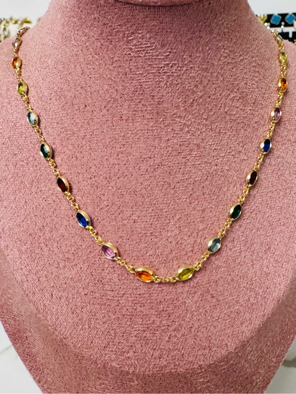 Gold Multicolor Gemstone Station Necklace - Women Jewelry